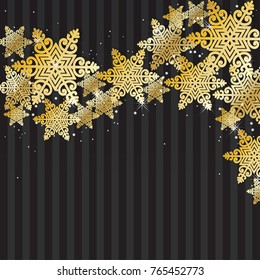 Vector illustration abstract Christmas and New Year background with golden snowflakes wave and glitter dust. Winter design. Xmas card template 
