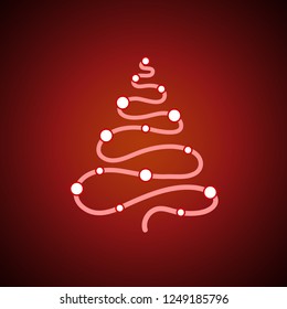 Vector illustration, abstract Christmas tree, line style on a red gradiented background. Can be used as icon, applicable for greeting cards, banners, New Year design concepts.