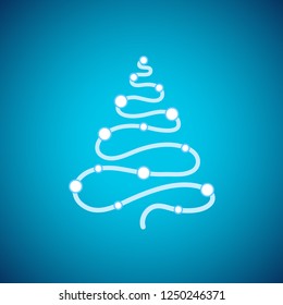 Vector illustration, abstract Christmas tree, line style on a blue gradiented background. Can be used as icon, applicable for greeting cards, banners, New Year design concepts.