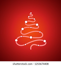Vector illustration, abstract Christmas tree, line style on a red gradiented background. Can be used as icon, applicable for greeting cards, banners, New Year design concepts.