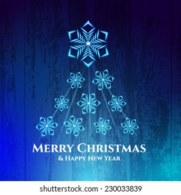 vector illustration, abstract Christmas tree from snowflakes for design neon on Christmas and New Year