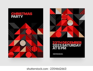 Vector illustration with abstract Christmas tree for flyer template, greeting card, poster, banner or social media. Happy New Year and Merry Christmas. Christmas tree made of geometric shapes.