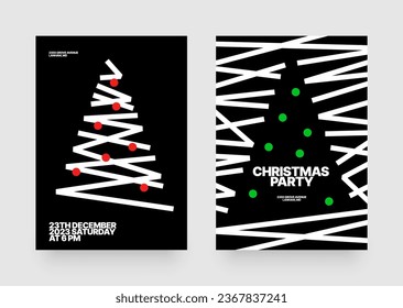 Vector illustration with abstract Christmas tree for flyer template, greeting card, poster, banner or social media. Happy New Year and Merry Christmas. Christmas tree made of geometric shapes.