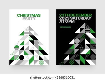 Vector illustration with abstract Christmas tree for flyer template, greeting card, poster, banner or social media. Happy New Year and Merry Christmas. Christmas tree made of geometric shapes.