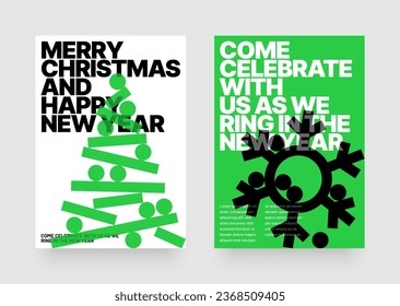 Vector illustration with abstract Christmas tree for flyer template, greeting card, poster, banner or social media. Happy New Year and Merry Christmas. Christmas tree made of geometric shapes.