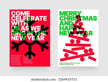 Vector illustration with abstract Christmas tree for flyer template, greeting card, poster, banner or social media. Happy New Year and Merry Christmas. Christmas tree made of geometric shapes.