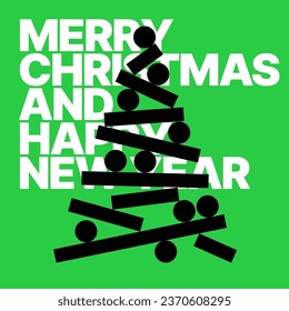 Vector illustration with abstract Christmas tree for flyer template, greeting card, poster, banner or social media. Happy New Year and Merry Christmas. Christmas tree made of geometric shapes.