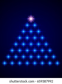 Vector illustration. Abstract Christmas tree from luminous stars