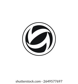 Ilustração vetorial de um logotipo preto circular abstrato com duas setas orientadas para dentro, dentro de um círculo, todas colocadas sobre um fundo branco limpo.