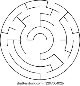 Vector illustration of an abstract circular maze. Black and white pattern.
