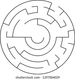 Vector illustration of an abstract circular maze. Black and white pattern.