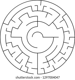 Vector illustration of an abstract circular maze. Black and white pattern.