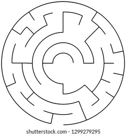 Vector illustration of an abstract circular maze. Round labirinth. Black and white pattern.