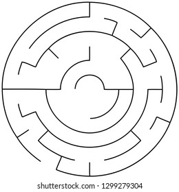 Vector illustration of an abstract circular maze. Round labirinth. Black and white pattern.