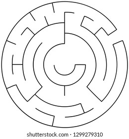 Vector illustration of an abstract circular maze. Round labirinth. Black and white pattern.