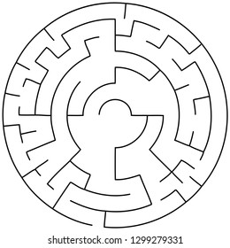 Vector illustration of an abstract circular maze. Round labirinth. Black and white pattern.
