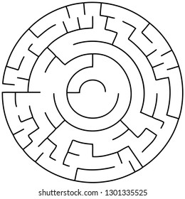 Vector illustration of an abstract circular maze. Round labirinth. Black and white pattern.