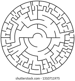 Vector illustration of an abstract circular maze. Round labirinth. Black and white pattern.
