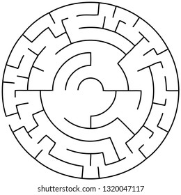 Vector illustration of an abstract circular maze. Round labirinth. Black and white pattern.
