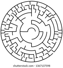 Vector illustration of an abstract circular maze. Round labirinth. Black and white pattern.