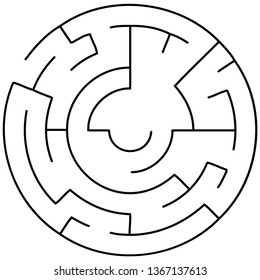 Vector illustration of an abstract circular maze. Round labirinth. Black and white pattern.