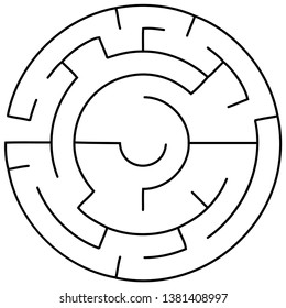Vector illustration of an abstract circular maze. Round labirinth. Black and white pattern.