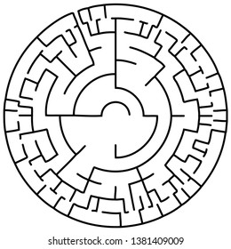 Vector illustration of an abstract circular maze. Round labirinth. Black and white pattern.