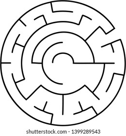 Vector illustration of an abstract circular maze. Round labirinth. Black and white pattern. Maze game.