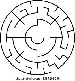 Vector illustration of an abstract circular maze. Round labirinth. Black and white pattern. Maze game.