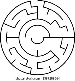 Vector illustration of an abstract circular maze. Round labirinth. Black and white pattern. Maze game.