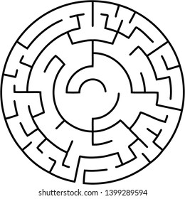 Vector illustration of an abstract circular maze. Round labirinth. Black and white pattern. Maze game.