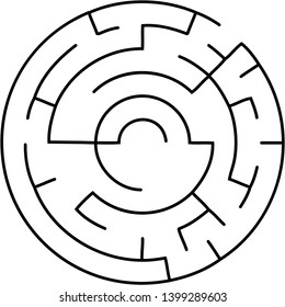 Vector illustration of an abstract circular maze. Round labirinth. Black and white pattern. Maze game.