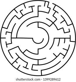 Vector illustration of an abstract circular maze. Round labirinth. Black and white pattern. Maze game.