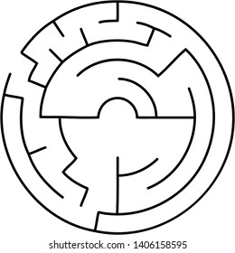 Vector illustration of an abstract circular maze. Round labirinth. Black and white pattern. Maze game.