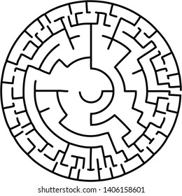 Vector illustration of an abstract circular maze. Round labirinth. Black and white pattern. Maze game.