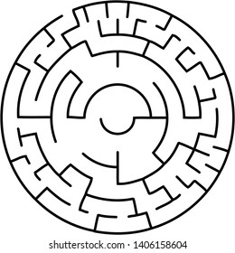 Vector illustration of an abstract circular maze. Round labirinth. Black and white pattern. Maze game.