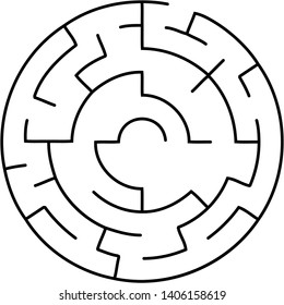 Vector illustration of an abstract circular maze. Round labirinth. Black and white pattern. Maze game.