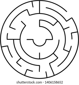 Vector illustration of an abstract circular maze. Round labirinth. Black and white pattern. Maze game.