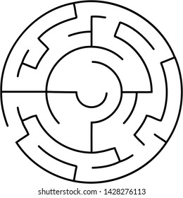 Vector illustration of an abstract circular maze. Round labirinth. Black and white pattern. Maze game.