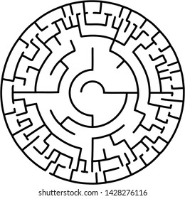 Vector illustration of an abstract circular maze. Round labirinth. Black and white pattern. Maze game.