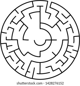 Vector illustration of an abstract circular maze. Round labirinth. Black and white pattern. Maze game.