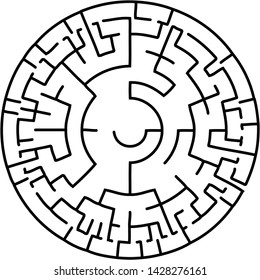Vector illustration of an abstract circular maze. Round labirinth. Black and white pattern. Maze game.