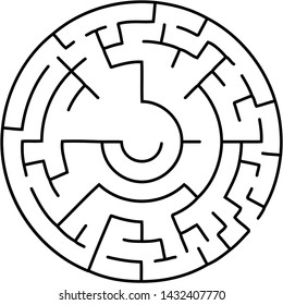 Vector illustration of an abstract circular maze. Round labirinth. Black and white pattern. Maze game.