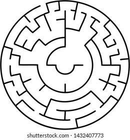 Vector illustration of an abstract circular maze. Round labirinth. Black and white pattern. Maze game.