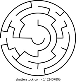 Vector illustration of an abstract circular maze. Round labirinth. Black and white pattern. Maze game.