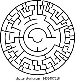 Vector illustration of an abstract circular maze. Round labirinth. Black and white pattern. Maze game.