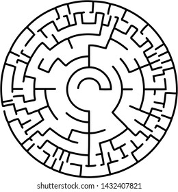 Vector illustration of an abstract circular maze. Round labirinth. Black and white pattern. Maze game.