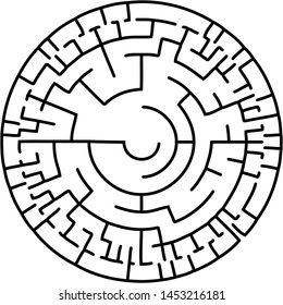 Vector illustration of an abstract circular maze. Round labirinth. Black and white pattern. Maze game.