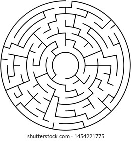 Vector illustration of an abstract circular maze. Round labirinth. Black and white pattern. Maze game.