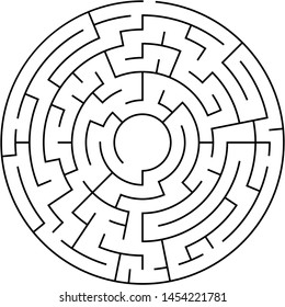 Vector illustration of an abstract circular maze. Round labirinth. Black and white pattern. Maze game.